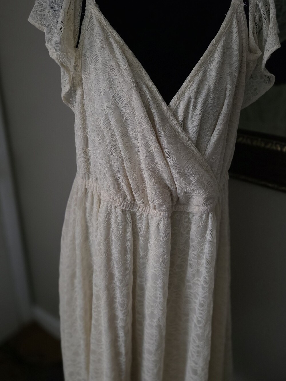 Lace Wrap-Front Women's Dress in Cream Off-Shoulder